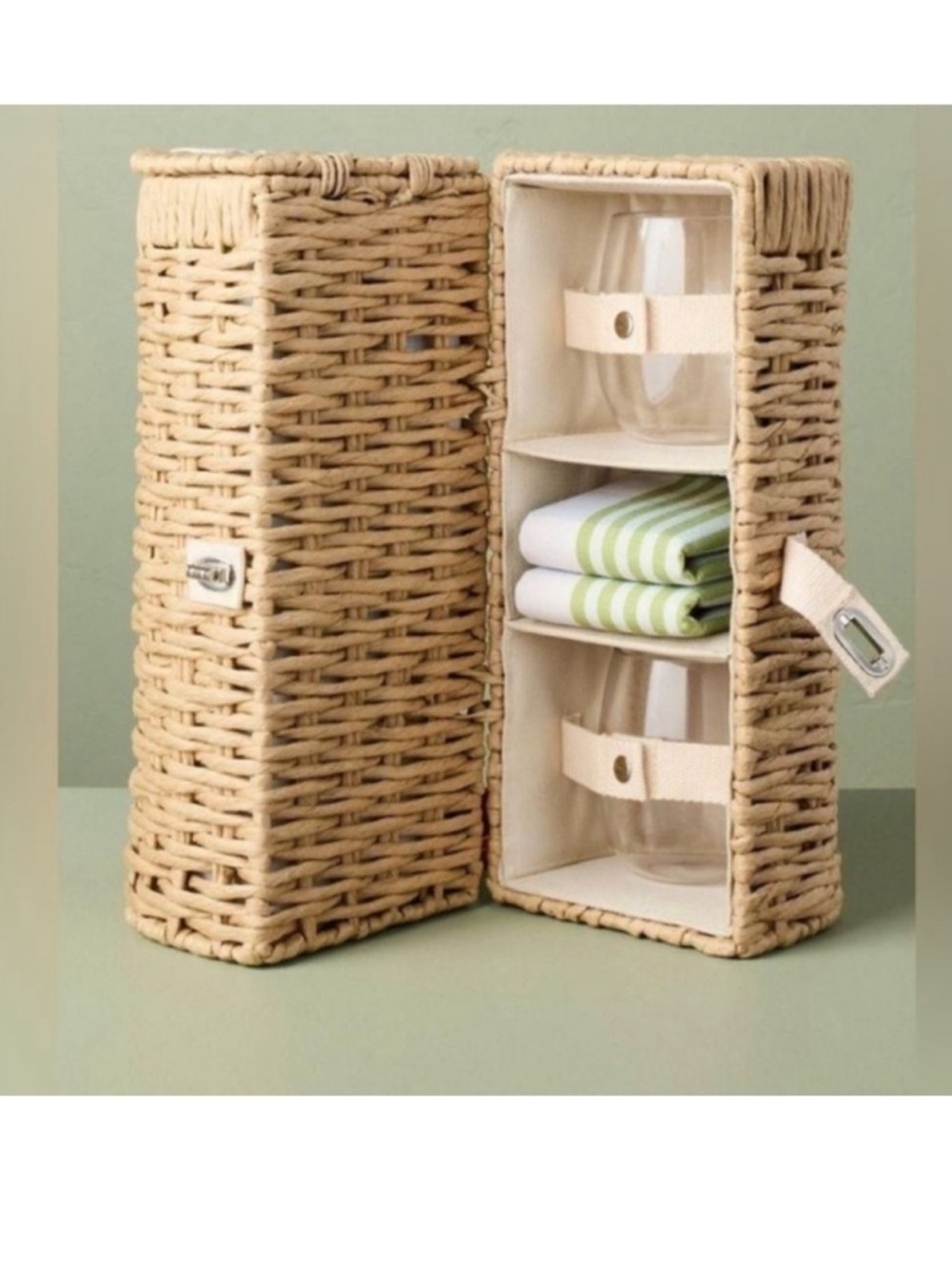 Hearth & Hand Magnolia Woven Paper Bottle Carrier w/ 2 Glasses & Napkins, NWT